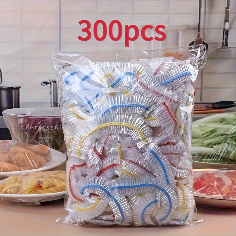 Blue-Red 300 Sheets Heavy-Duty Food-Grade Plastic Film, Stretch Leakproof Covers for Bowls, Plates, Fruits & Veggies, Thermal Food Covers for Kitchen, Party, Travel & RV, Home Cooks & Party Planners