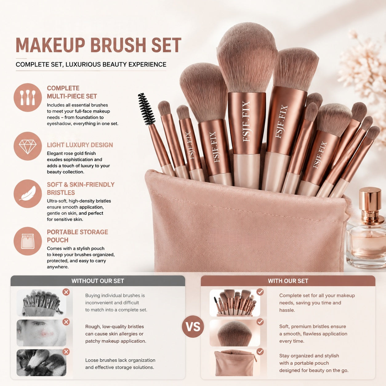 18pcs Makeup Brush Set by Brand FSJF FIX, Including Eyeshadow Brush, Foundation Brush, BB Cream Brush, And Concealer Brush. This Is a Soft And Multi-Functional Makeup Tool Set Designed for Women, Random Bristles