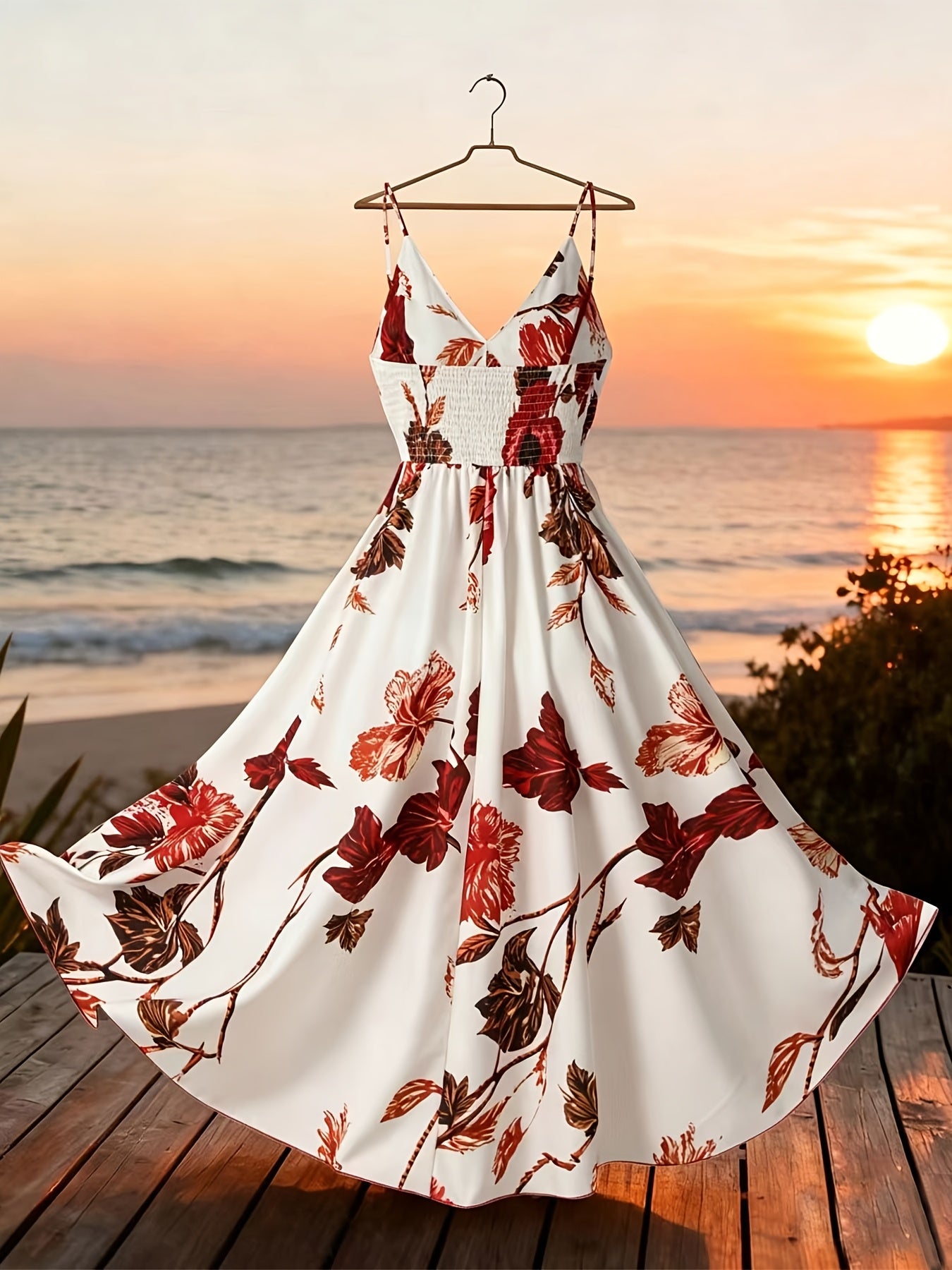 [ASD1] Women'S Floral Print Sleeveless Dress, Casual Holiday Style