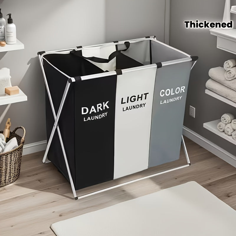 1/2/3 Grids Laundry Cloth Basket Sorting Basket Bag Organizer (Collapsible Aluminum Frame) Clothes Organizer for Bathroom, Bedroom and Home (White+ Gray+ Black) Sorting Laundry Basket, Dirty Clothes Basket, Laundry Baskets