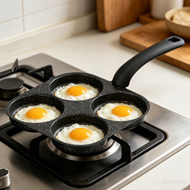 4-In-1 Mini Egg Cooker, Non-Stick Single Handle Frying Pan, Dishwasher Safe, Compatible with Electric Coil Stoves, Versatile Kitchen Gadget for Pancakes, Eggs, And More, Thanksgiving, Christmas Gifts, Family Dinners, 4 Holes 20Cm