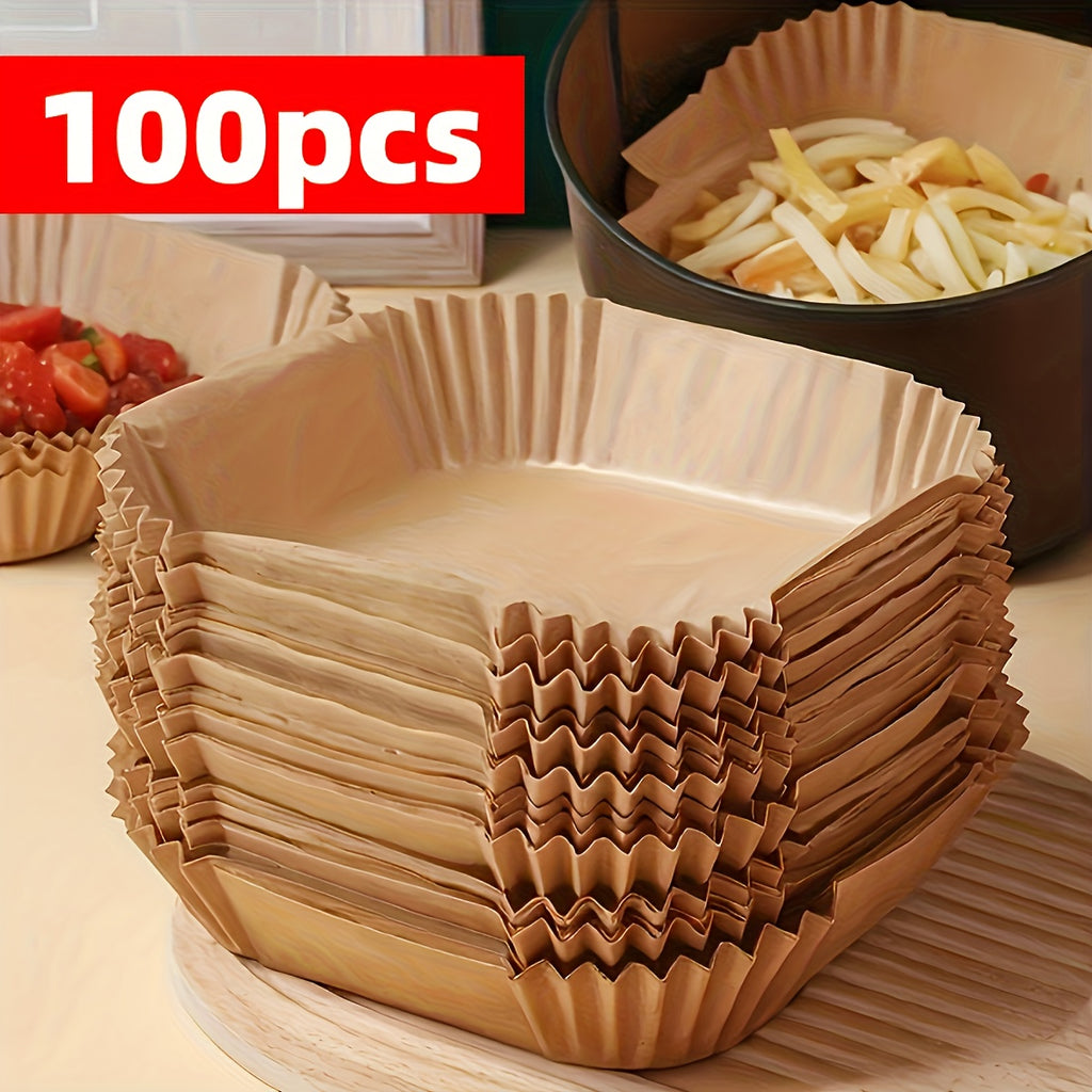 [Air Fryer Liners] 100 Non-Stick Air Fryer Liners - Brown Paper Sheets, Suitable for Baking, Roasting, and Microwaving - Easy to Clean, Healthy Cooking, Suitable for Home and Commercial Kitchens, Air Fryer Accessories