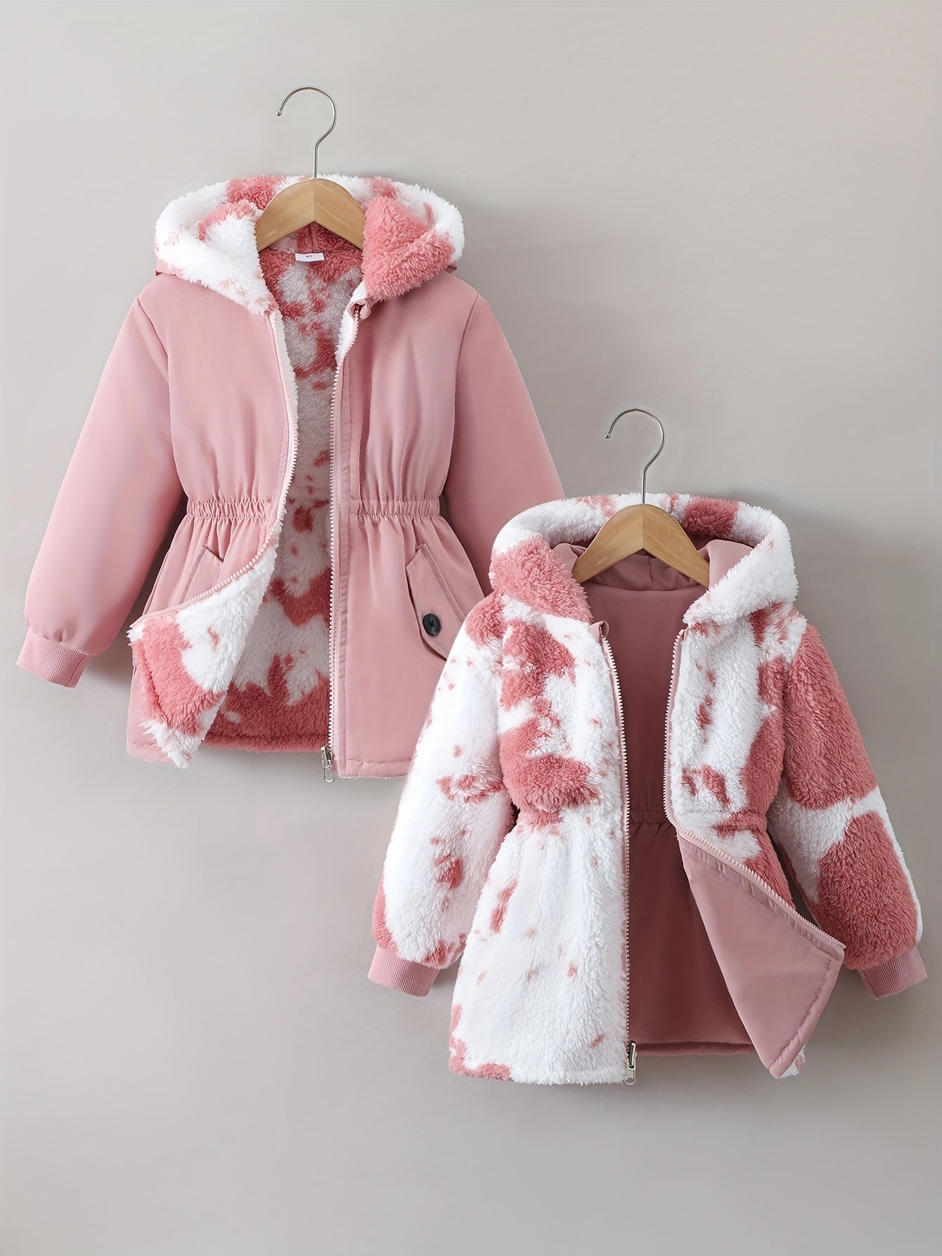 [Cozy Reversible Jacket] Girls' Autumn And Winter Cozy And Comfortable Faux Fur Jacket, Reversible, Warm And Thick, With A Hood, Long Sleeves, And A Zip-Up Front, Stylish Outerwear