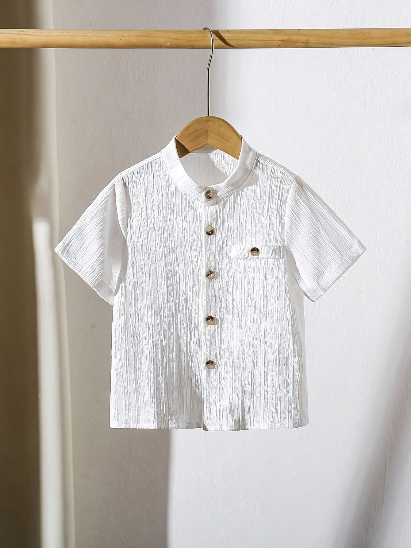 [Boys' Sports Shirt] Fashionable Solid Color Stand Collar Boys' Outdoor Sports Short Sleeve Shirt for Little Boys