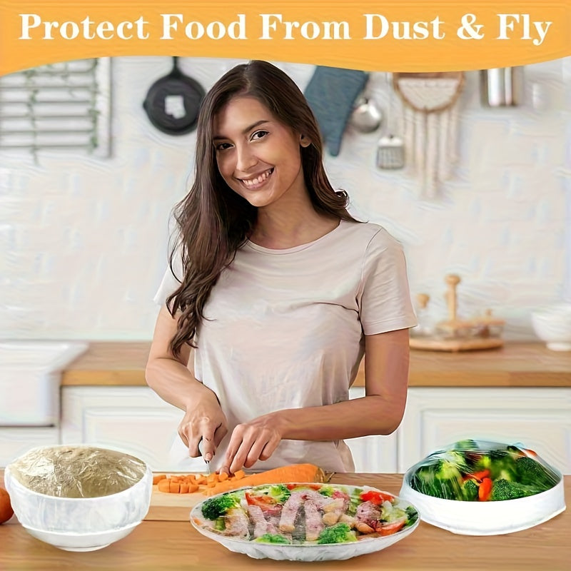 Blue-Red 300 Sheets Heavy-Duty Food-Grade Plastic Film, Stretch Leakproof Covers for Bowls, Plates, Fruits & Veggies, Thermal Food Covers for Kitchen, Party, Travel & RV, Home Cooks & Party Planners