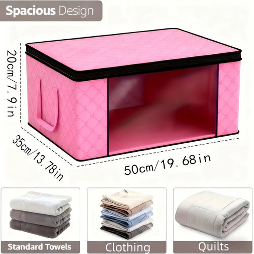6pcs Oversized Foldable Organizer with Window Opening and Visual Durable Folding Clothes Organizer with Zipper and Lid and Reinforced Handle for Bedding, Blankets, Pillows and Clothing, Under-Bed Storage