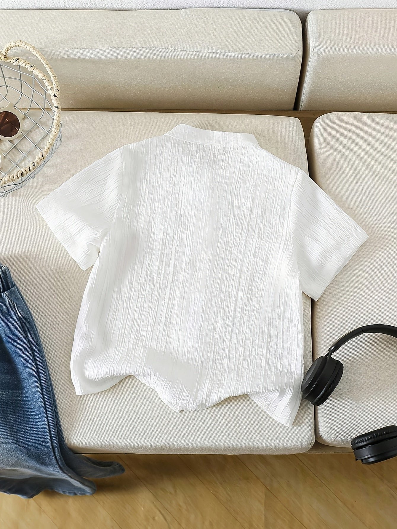 [Boys' Sports Shirt] Fashionable Solid Color Stand Collar Boys' Outdoor Sports Short Sleeve Shirt for Little Boys