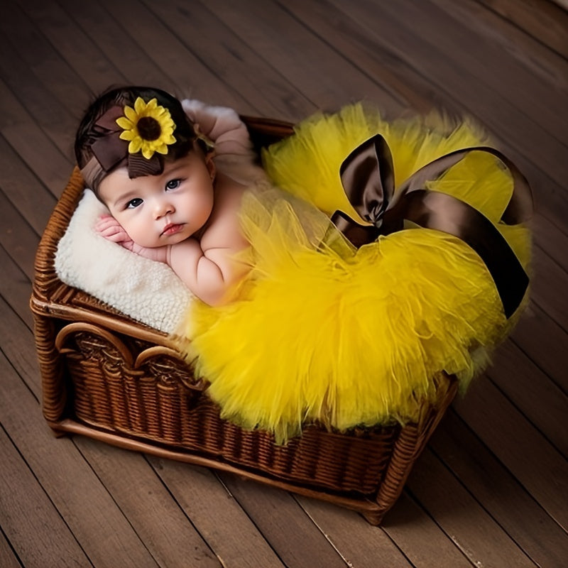 Sunflower Newborn Baby Tutu Bow Skirt Toddler Baby Headdress Flower Girls Photography Prop Outfits