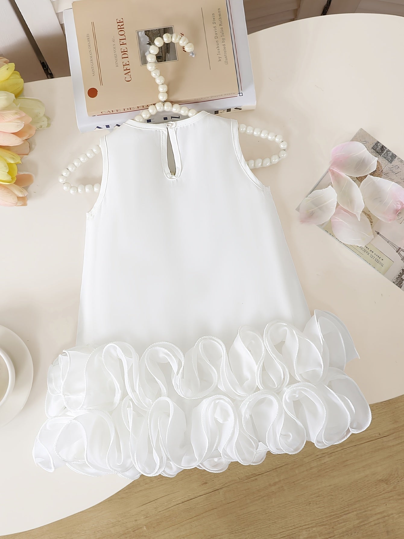 Girls' Sleeveless Mesh Dress, Toddler Princess Style Bow Puffy Skirt, White Flower Girl Party Dress