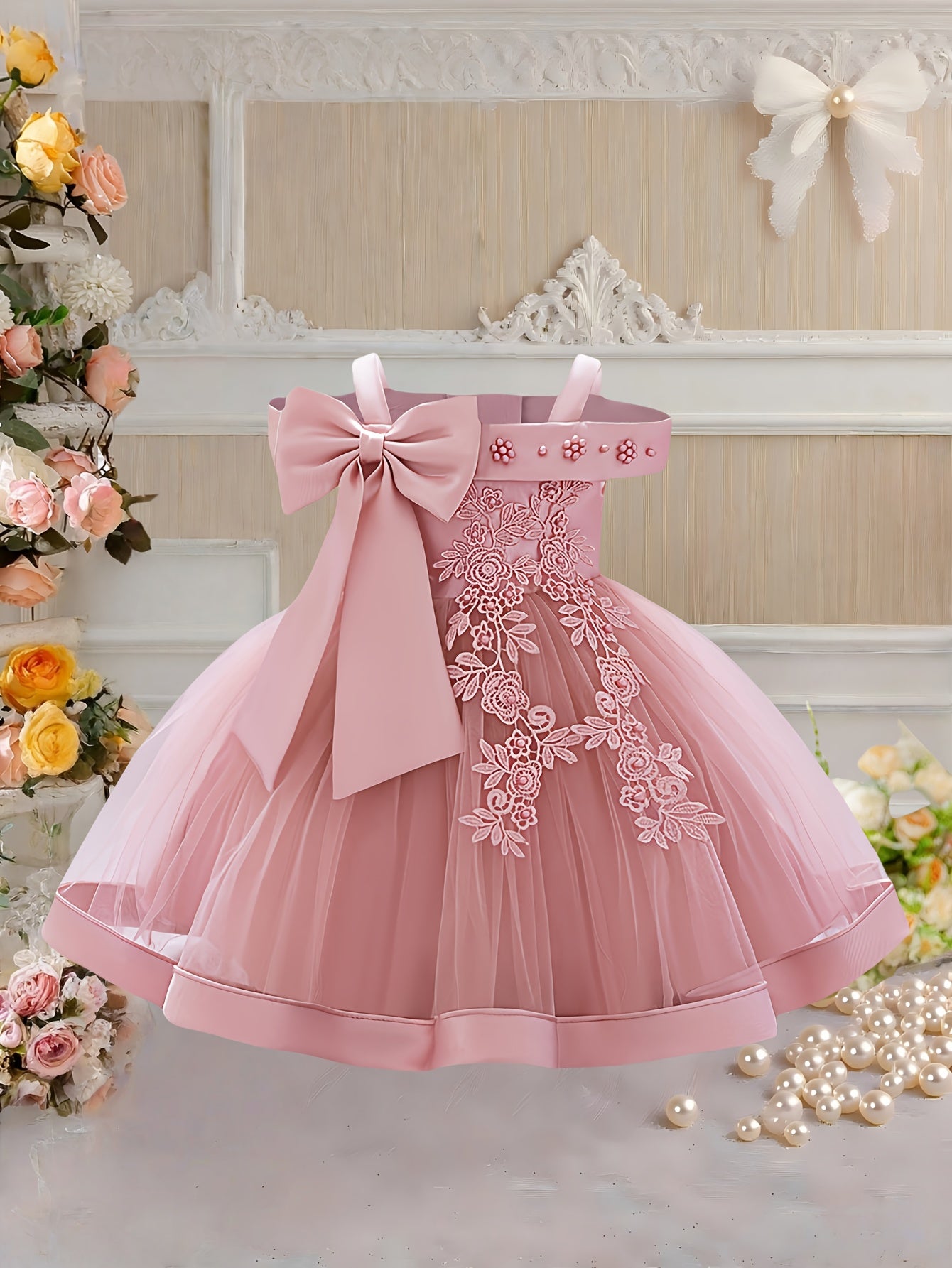 Girls' Light Blue Dress/Random Print Random Pattern/Bow Puff/Sweet Fairy-Like/Birthday Holiday Dress