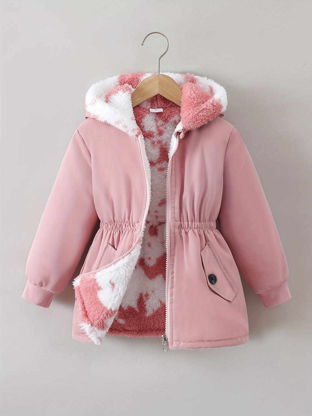 [Cozy Reversible Jacket] Girls' Autumn And Winter Cozy And Comfortable Faux Fur Jacket, Reversible, Warm And Thick, With A Hood, Long Sleeves, And A Zip-Up Front, Stylish Outerwear