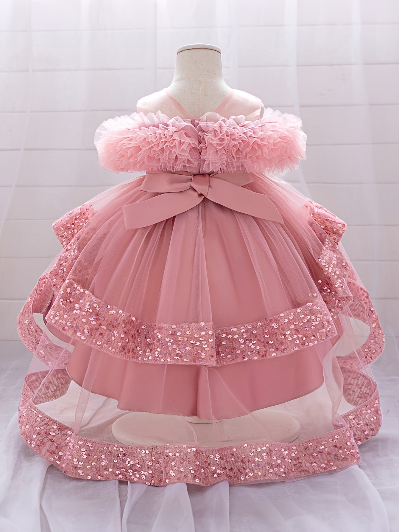 Children's High-End/Pre-Measure Skirt Length/Flower Girl Dress/Infant Layered Sequin Dress/for Birthday Banquets