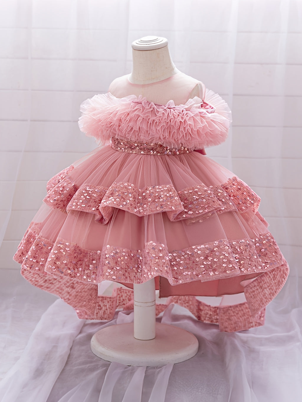 Children's High-End/Pre-Measure Skirt Length/Flower Girl Dress/Infant Layered Sequin Dress/for Birthday Banquets